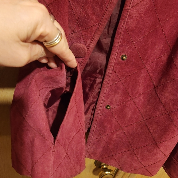 Chicos Leather Womens Jacket size 2 Large Wine Red 2 Pocket - Picture 5 of 8